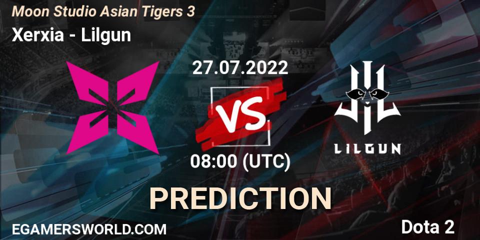 Prognose für das Spiel Xerxia VS Lilgun. 27.07.2022 at 08:25. Dota 2 - Moon Studio Asian Tigers 3