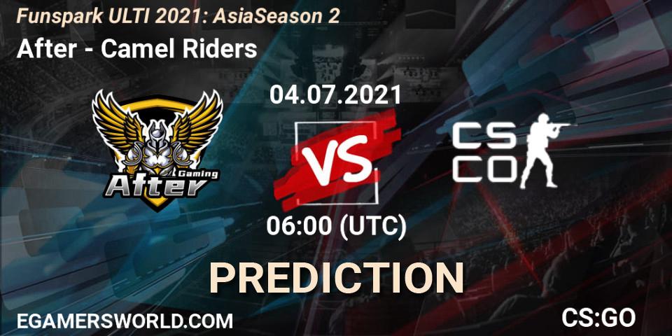 Prognose für das Spiel After VS Camel Riders. 04.07.2021 at 06:00. Counter-Strike (CS2) - Funspark ULTI 2021: Asia Season 2