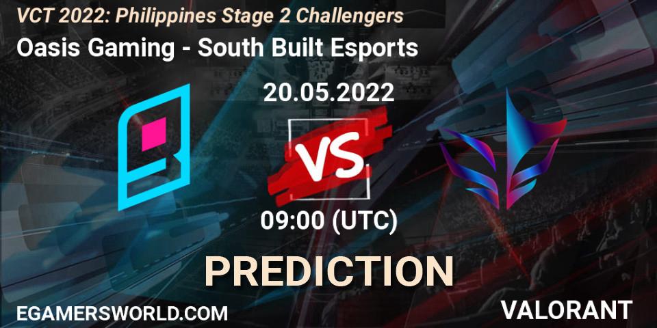 Prognose für das Spiel Oasis Gaming VS South Built Esports. 20.05.2022 at 09:00. VALORANT - VCT 2022: Philippines Stage 2 Challengers