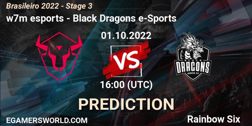 Prognose für das Spiel w7m esports VS Black Dragons e-Sports. 01.10.2022 at 16:00. Rainbow Six - Brasileirão 2022 - Stage 3