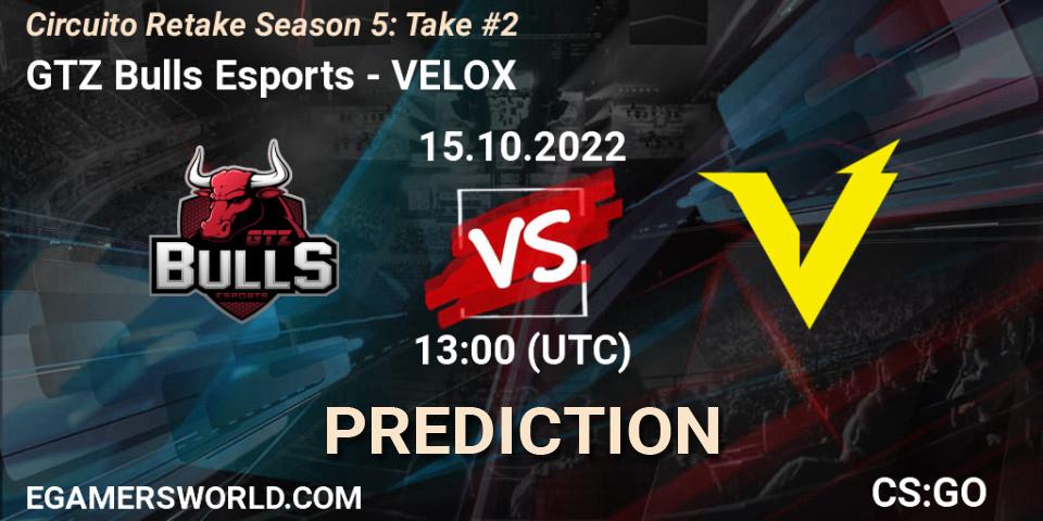 Prognose für das Spiel GTZ Bulls Esports VS VELOX. 15.10.2022 at 13:00. Counter-Strike (CS2) - Circuito Retake Season 5: Take #2