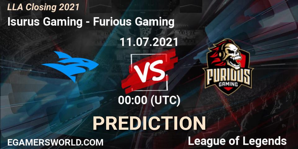 Prognose für das Spiel Isurus Gaming VS Furious Gaming. 11.07.21. LoL - LLA Closing 2021