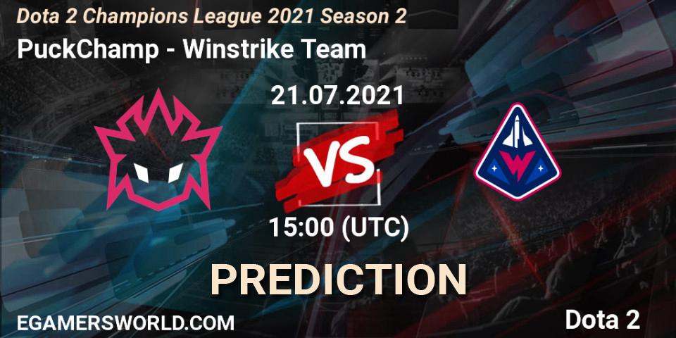 Prognose für das Spiel PuckChamp VS Winstrike Team. 21.07.2021 at 15:01. Dota 2 - Dota 2 Champions League 2021 Season 2