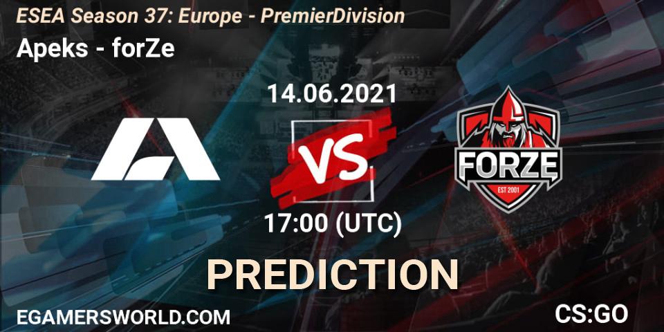 Prognose für das Spiel Apeks VS forZe. 14.06.21. CS2 (CS:GO) - ESEA Season 37: Europe - Premier Division