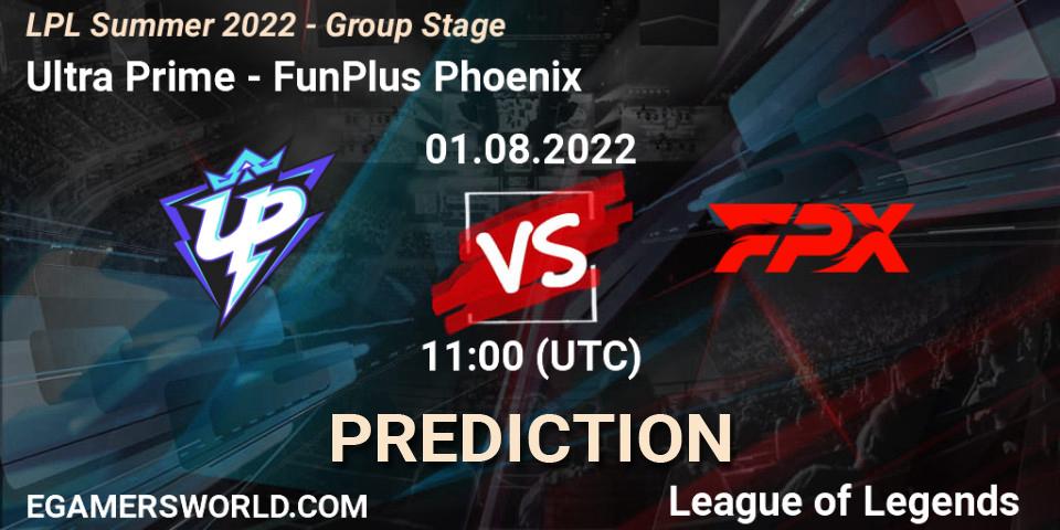 Prognose für das Spiel Ultra Prime VS FunPlus Phoenix. 01.08.22. LoL - LPL Summer 2022 - Group Stage