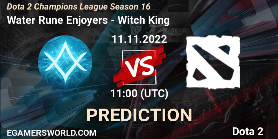 Prognose für das Spiel Water Rune Enjoyers VS Witch King. 11.11.2022 at 11:25. Dota 2 - Dota 2 Champions League Season 16