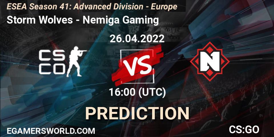 Prognose für das Spiel Storm Wolves VS Nemiga Gaming. 26.04.2022 at 16:00. Counter-Strike (CS2) - ESEA Season 41: Advanced Division - Europe