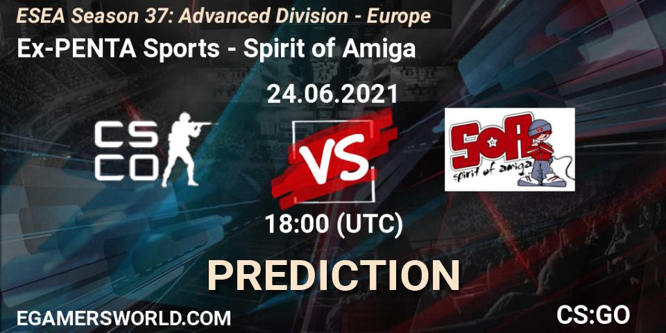 Prognose für das Spiel Ex-PENTA Sports VS Spirit of Amiga. 24.06.2021 at 18:00. Counter-Strike (CS2) - ESEA Season 37: Advanced Division - Europe