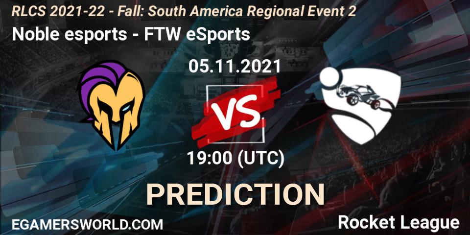 Prognose für das Spiel Noble esports VS FTW eSports. 05.11.2021 at 19:00. Rocket League - RLCS 2021-22 - Fall: South America Regional Event 2