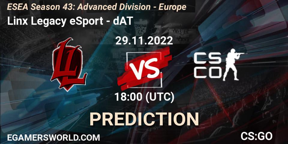 Prognose für das Spiel Linx Legacy eSport VS sickboyzz. 29.11.22. CS2 (CS:GO) - ESEA Season 43: Advanced Division - Europe