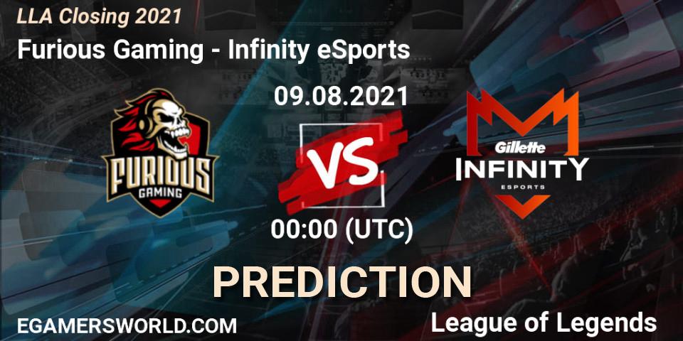 Prognose für das Spiel Furious Gaming VS Infinity eSports. 09.08.21. LoL - LLA Closing 2021