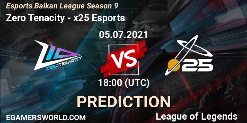 Prognose für das Spiel Zero Tenacity VS x25 Esports. 05.07.2021 at 18:00. LoL - Esports Balkan League Season 9