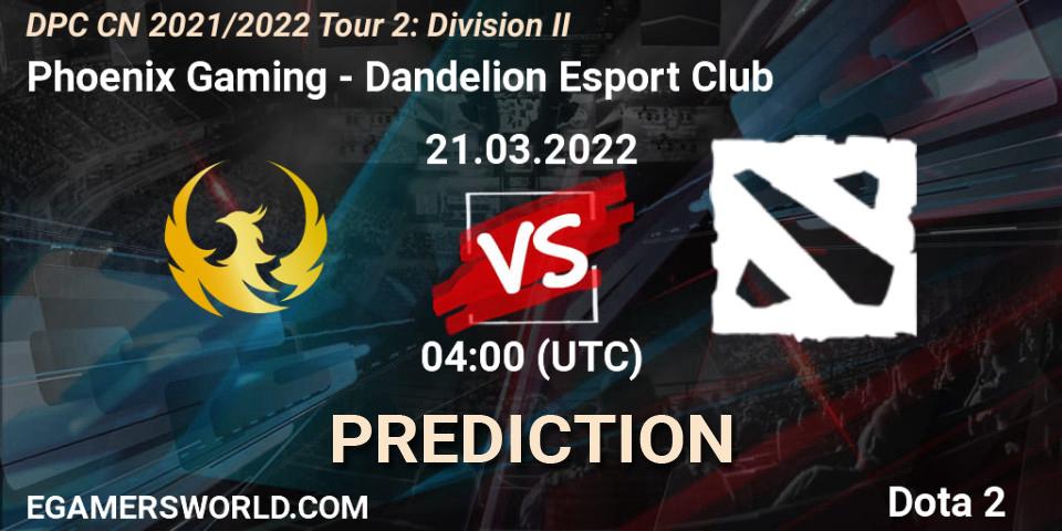 Prognose für das Spiel Phoenix Gaming VS Dandelion Esport Club. 21.03.22. Dota 2 - DPC 2021/2022 Tour 2: CN Division II (Lower)