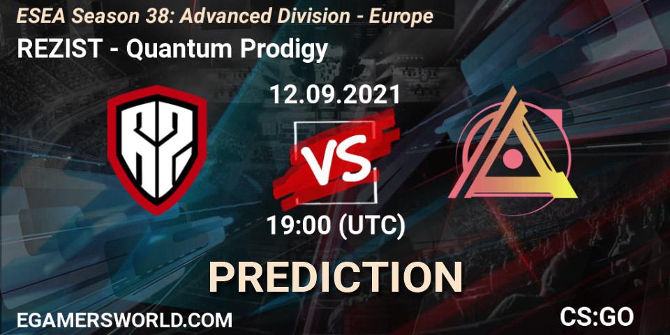 Prognose für das Spiel REZIST VS Quantum Prodigy. 12.09.2021 at 19:00. Counter-Strike (CS2) - ESEA Season 38: Advanced Division - Europe