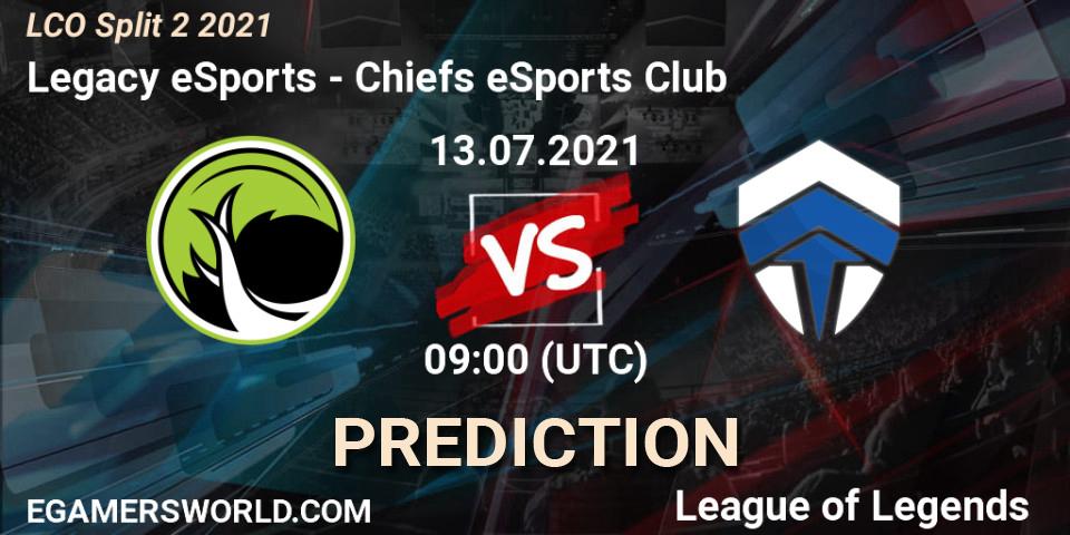 Prognose für das Spiel Legacy eSports VS Chiefs eSports Club. 13.07.21. LoL - LCO Split 2 2021