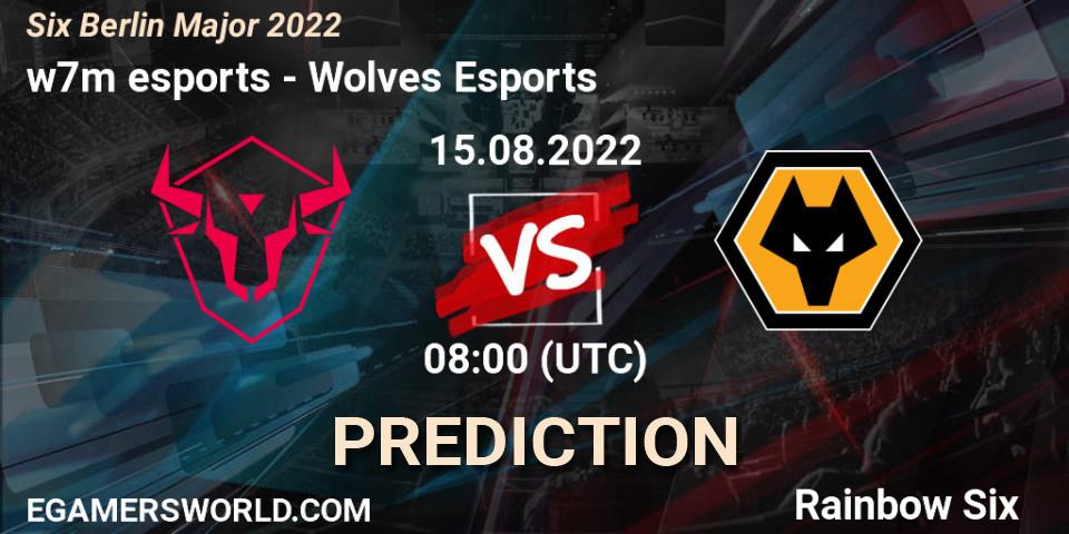 Prognose für das Spiel Wolves Esports VS w7m esports. 16.08.2022 at 11:20. Rainbow Six - Six Berlin Major 2022