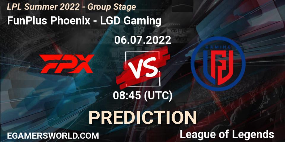 Prognose für das Spiel FunPlus Phoenix VS LGD Gaming. 06.07.22. LoL - LPL Summer 2022 - Group Stage