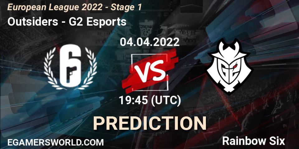 Prognose für das Spiel Outsiders VS G2 Esports. 04.04.2022 at 19:45. Rainbow Six - European League 2022 - Stage 1
