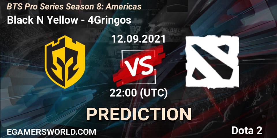Prognose für das Spiel Black N Yellow VS 4Gringos. 12.09.2021 at 22:15. Dota 2 - BTS Pro Series Season 8: Americas