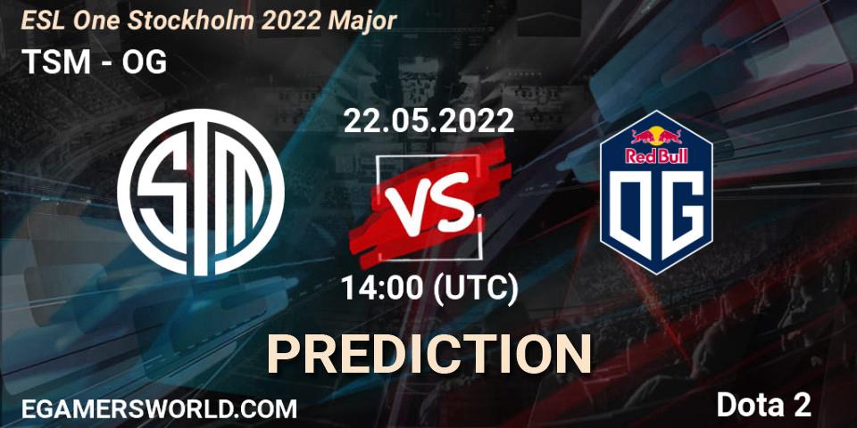 Prognose für das Spiel TSM VS OG. 22.05.22. Dota 2 - ESL One Stockholm 2022 Major