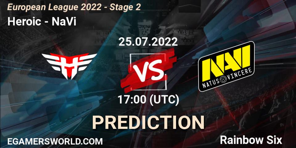 Prognose für das Spiel Heroic VS NaVi. 25.07.22. Rainbow Six - European League 2022 - Stage 2