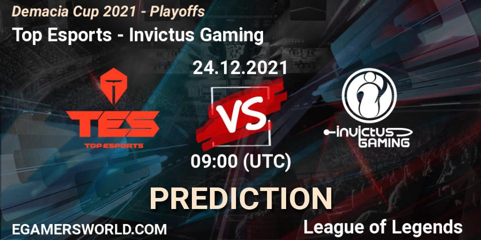 Prognose für das Spiel Top Esports VS Invictus Gaming. 24.12.2021 at 09:00. LoL - Demacia Cup 2021 - Playoffs