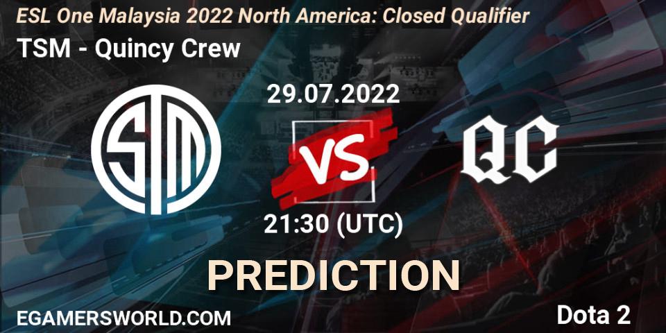 Prognose für das Spiel TSM VS Quincy Crew. 29.07.22. Dota 2 - ESL One Malaysia 2022 North America: Closed Qualifier