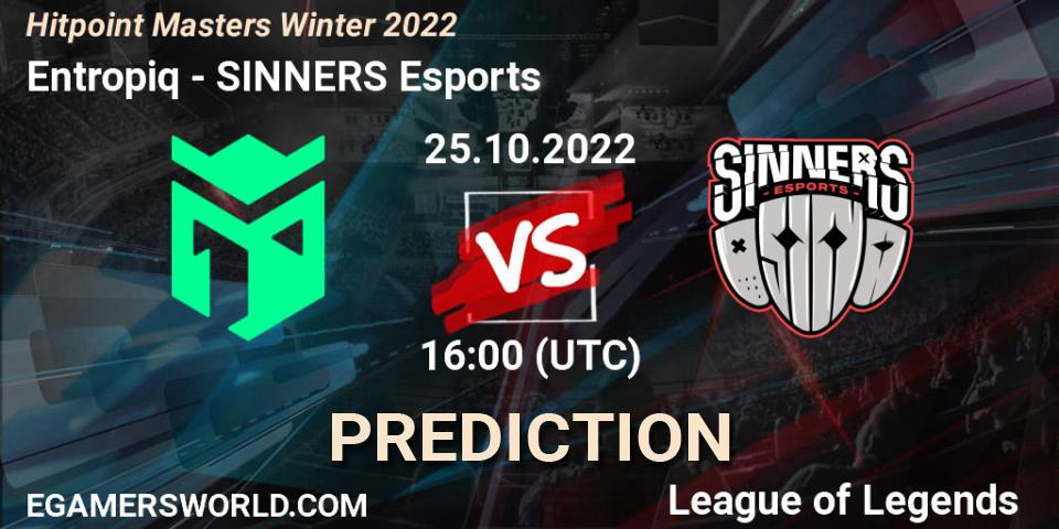 Prognose für das Spiel Entropiq VS SINNERS Esports. 25.10.2022 at 16:00. LoL - Hitpoint Masters Winter 2022
