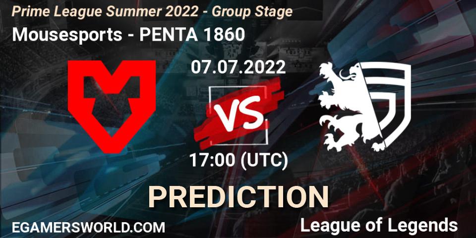 Prognose für das Spiel Mousesports VS PENTA 1860. 07.07.22. LoL - Prime League Summer 2022 - Group Stage