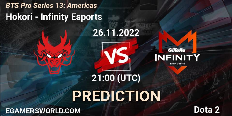 Prognose für das Spiel Hokori VS Infinity Esports. 26.11.22. Dota 2 - BTS Pro Series 13: Americas