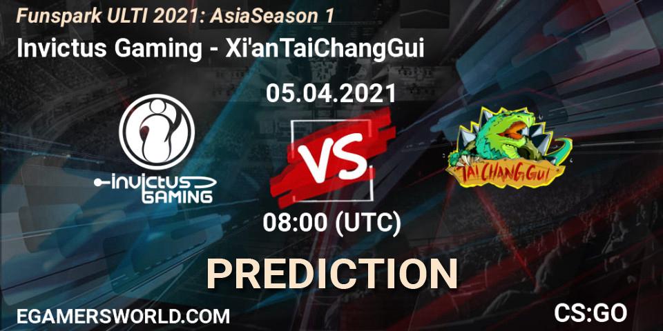 Prognose für das Spiel Invictus Gaming VS Xi'anTaiChangGui. 05.04.2021 at 08:35. Counter-Strike (CS2) - Funspark ULTI 2021: Asia Season 1