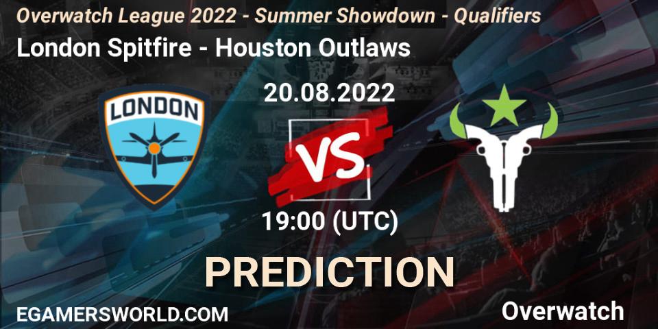 Prognose für das Spiel London Spitfire VS Houston Outlaws. 20.08.22. Overwatch - Overwatch League 2022 - Summer Showdown - Qualifiers