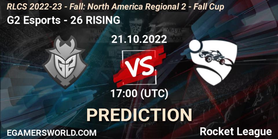 Prognose für das Spiel G2 Esports VS 26 RISING. 21.10.2022 at 17:00. Rocket League - RLCS 2022-23 - Fall: North America Regional 2 - Fall Cup