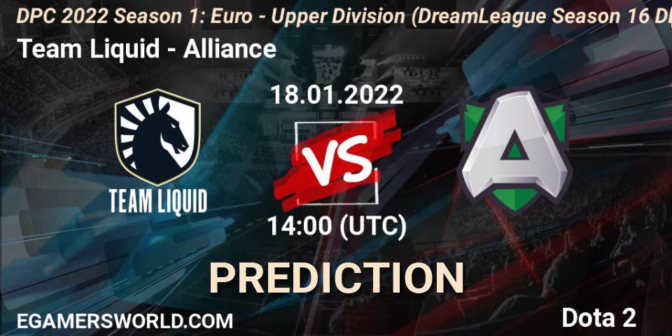 Prognose für das Spiel Team Liquid VS Alliance. 18.01.22. Dota 2 - DPC 2022 Season 1: Euro - Upper Division (DreamLeague Season 16 DPC WEU)