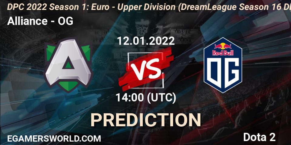 Prognose für das Spiel Alliance VS OG. 12.01.22. Dota 2 - DPC 2022 Season 1: Euro - Upper Division (DreamLeague Season 16 DPC WEU)