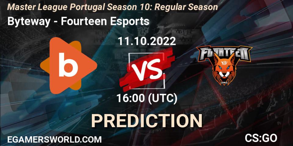 Prognose für das Spiel Byteway VS Fourteen Esports. 11.10.2022 at 16:00. Counter-Strike (CS2) - Master League Portugal Season 10: Regular Season