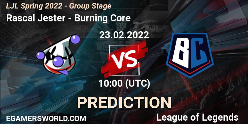 Prognose für das Spiel Rascal Jester VS Burning Core. 23.02.2022 at 10:00. LoL - LJL Spring 2022 - Group Stage
