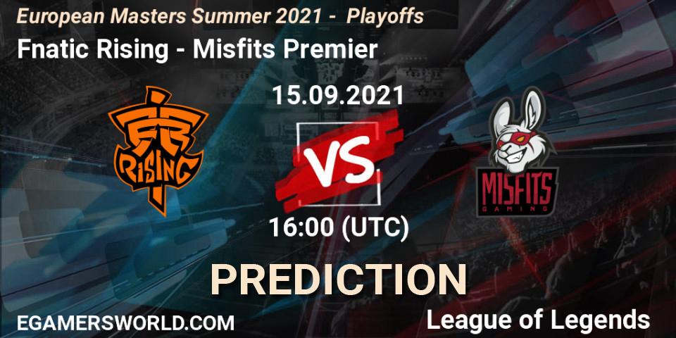 Prognose für das Spiel Fnatic Rising VS Misfits Premier. 15.09.21. LoL - European Masters Summer 2021 - Playoffs