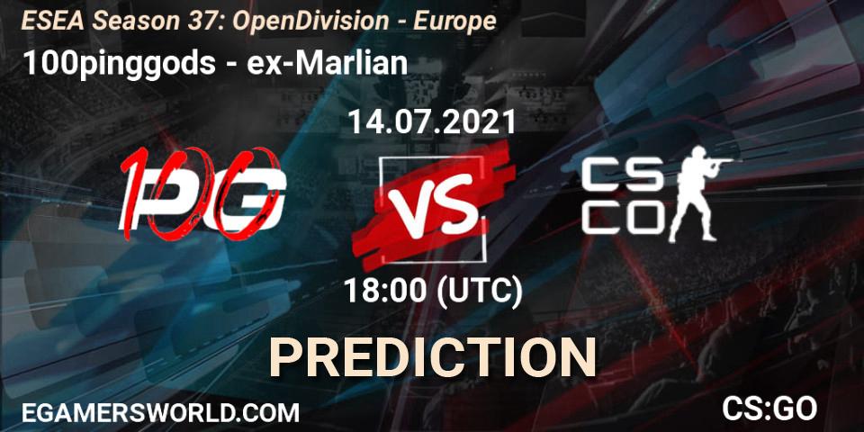 Prognose für das Spiel 100pinggods VS ex-Marlian. 14.07.2021 at 18:00. Counter-Strike (CS2) - ESEA Season 37: Open Division - Europe