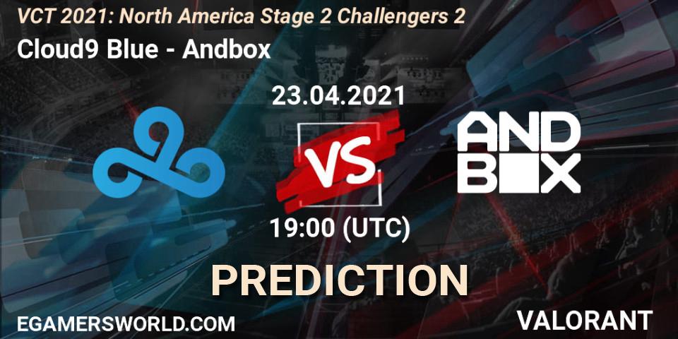 Prognose für das Spiel Cloud9 Blue VS Andbox. 23.04.21. VALORANT - VCT 2021: North America Stage 2 Challengers 2