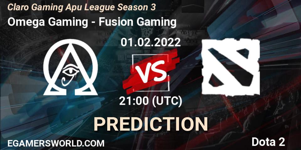 Prognose für das Spiel Omega Gaming VS Fusion Gaming. 01.02.2022 at 21:12. Dota 2 - Claro Gaming Apu League Season 3