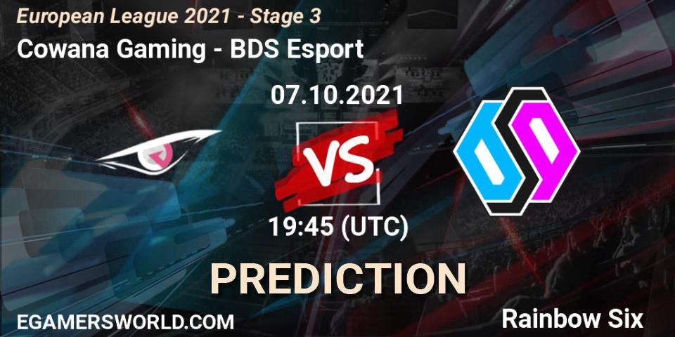 Prognose für das Spiel Cowana Gaming VS BDS Esport. 07.10.21. Rainbow Six - European League 2021 - Stage 3