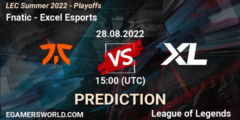 Prognose für das Spiel Fnatic VS Excel Esports. 28.08.2022 at 15:00. LoL - LEC Summer 2022 - Playoffs