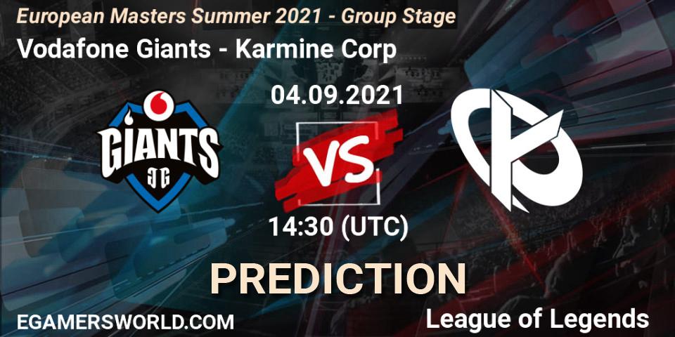 Prognose für das Spiel Vodafone Giants VS Karmine Corp. 04.09.21. LoL - European Masters Summer 2021 - Group Stage