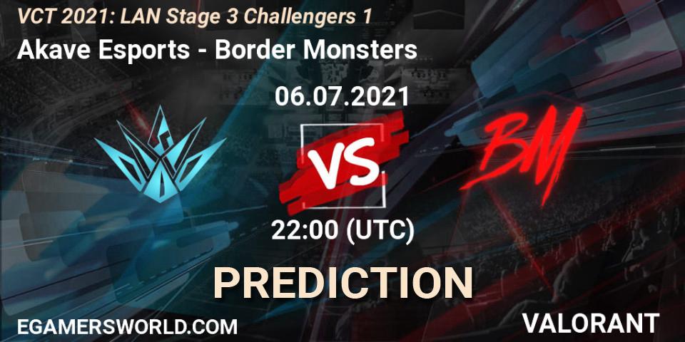 Prognose für das Spiel Akave Esports VS Border Monsters. 06.07.2021 at 22:00. VALORANT - VCT 2021: LAN Stage 3 Challengers 1