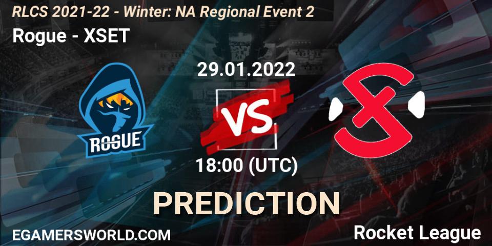 Prognose für das Spiel Rogue VS XSET. 29.01.2022 at 18:00. Rocket League - RLCS 2021-22 - Winter: NA Regional Event 2