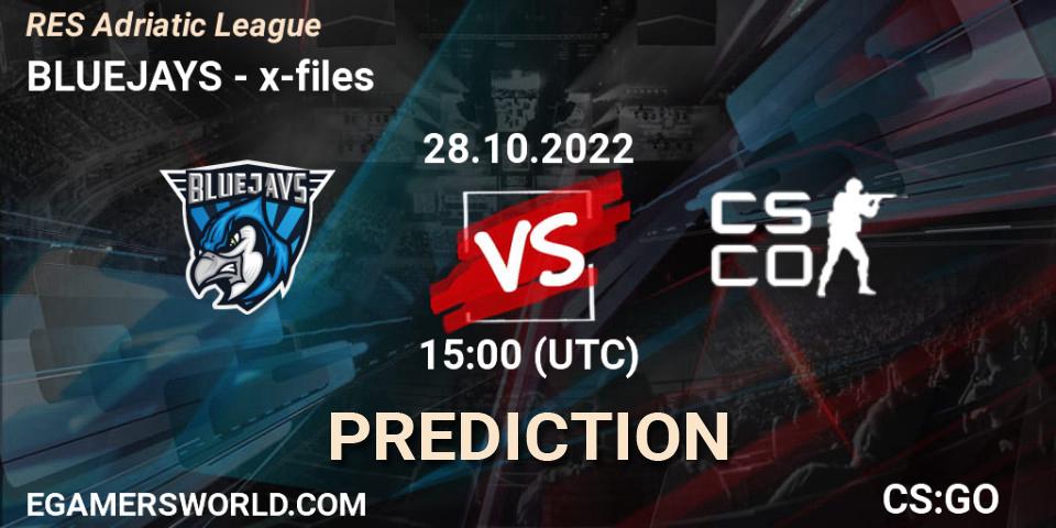 Prognose für das Spiel BLUEJAYS VS x-files. 28.10.2022 at 15:00. Counter-Strike (CS2) - RES Adriatic League