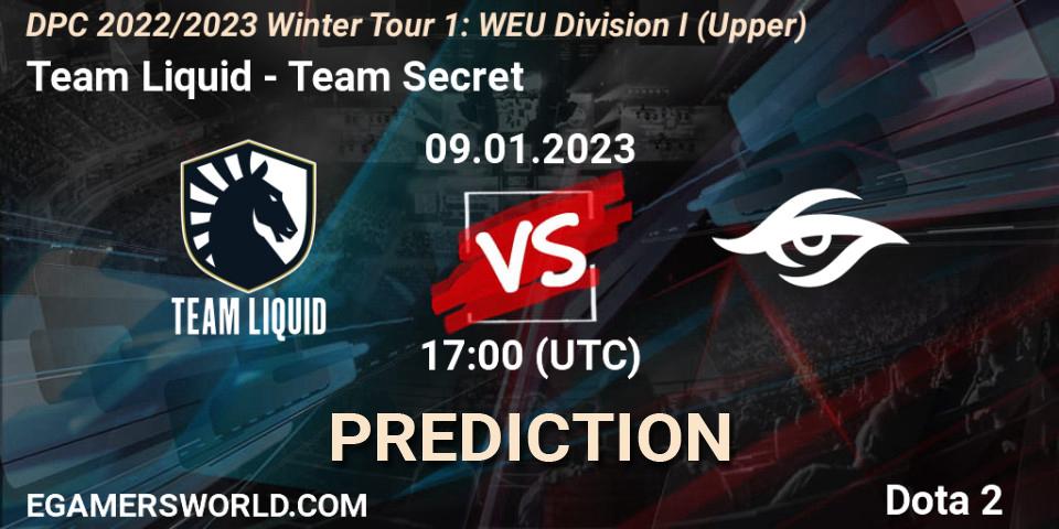 Prognose für das Spiel Team Liquid VS Team Secret. 09.01.23. Dota 2 - DPC 2022/2023 Winter Tour 1: WEU Division I (Upper)