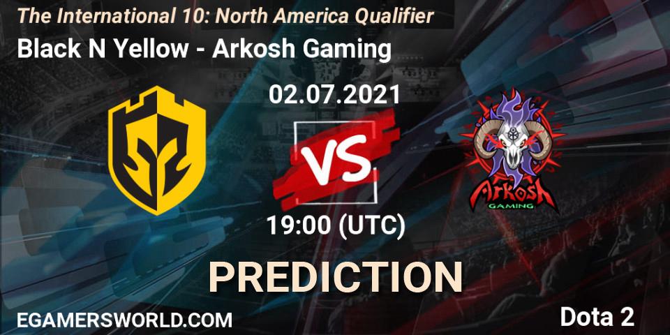 Prognose für das Spiel Black N Yellow VS Arkosh Gaming. 02.07.2021 at 20:00. Dota 2 - The International 10: North America Qualifier