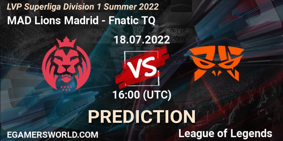 Prognose für das Spiel MAD Lions Madrid VS Fnatic TQ. 18.07.22. LoL - LVP Superliga Division 1 Summer 2022